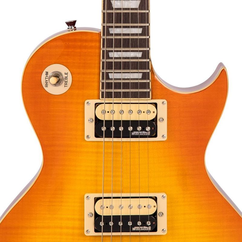 Vintage V100T ReIssued Electric Guitar ~ Flamed Thru Honeyburst - Image 3