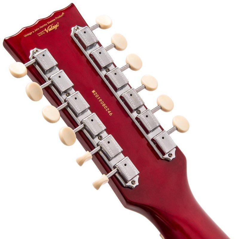 Vintage VSA500 ReIssued 12-String Semi Acoustic Guitar ~ Cherry Red - Image 5