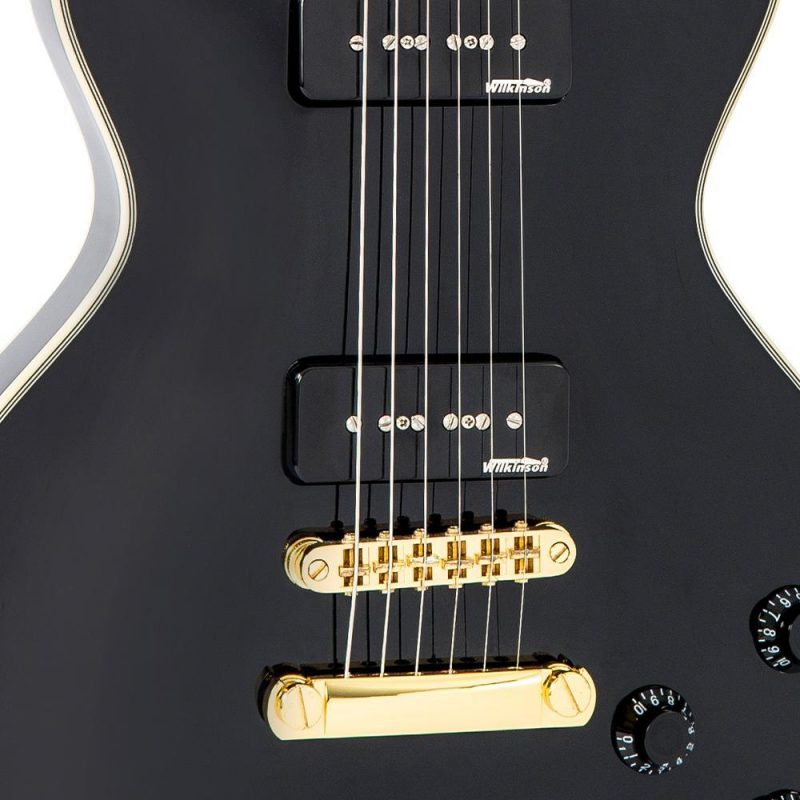 Vintage V100P Electric Guitar p90 Pickups ~ Gloss Black - Image 3