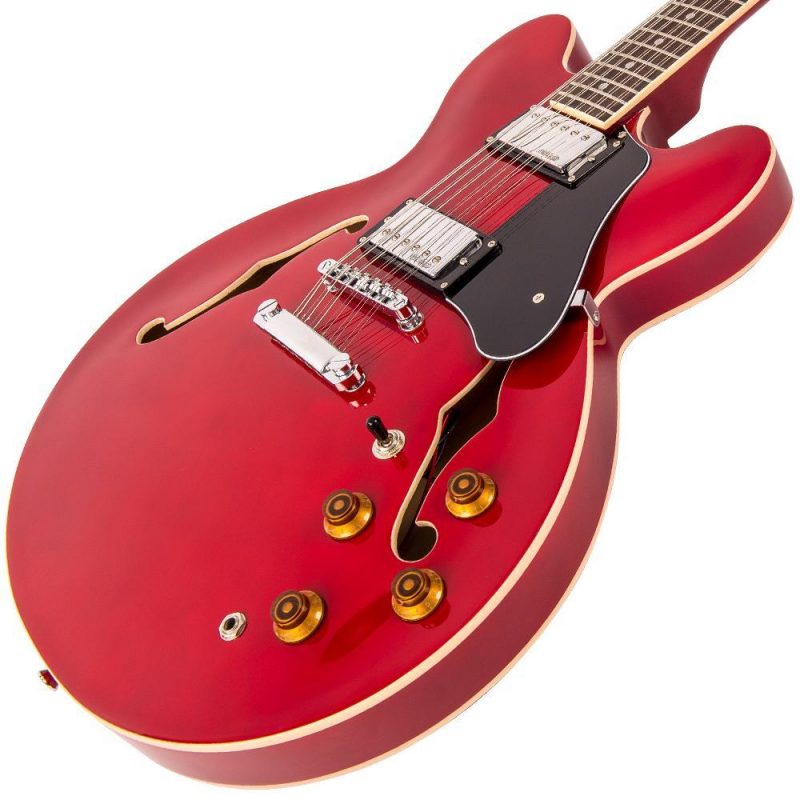 Vintage VSA500 ReIssued 12-String Semi Acoustic Guitar ~ Cherry Red - Image 3