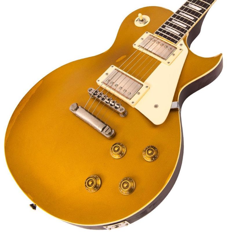 Vintage V100 ICON Electric Guitar ~ Distressed HH Gold Top - Image 3